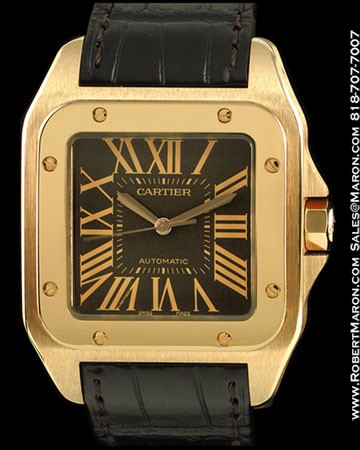 CARTIER SANTOS 100 18K RED GOLD CHOCOLATE DIAL AUTOMATIC 