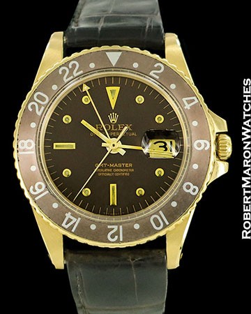 ROLEX VINTAGE MARK 1 18K GMT MASTER 1675 AUTOMATIC BROWN DIAL 1967
