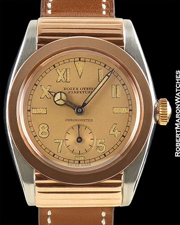 ROLEX BUBBLE BACK 3595 CALIFORNIA DIAL 18K ROSE GOLD & STEEL HOODED CASE