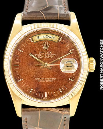 ROLEX DAY DATE PRESIDENT 18038 18K RARE WOOD DIAL AUTOMATIC 1978 