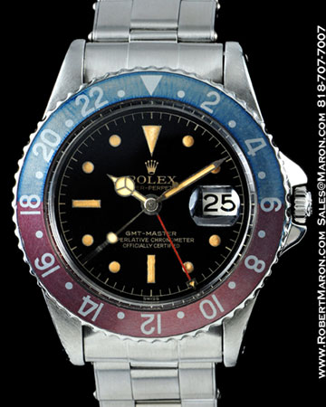 ROLEX GMT MASTER 1675 STEEL GILT RAIL DIAL POINTED CROWN GUARDS