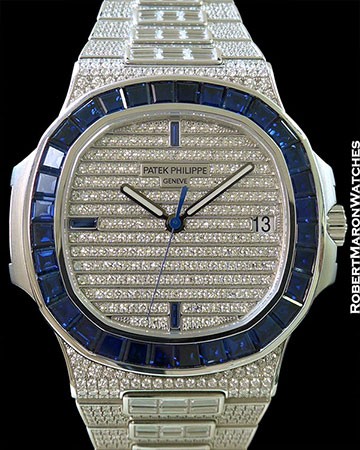PATEK PHILIPPE NAUTILUS 5719/11G 18K WHITE GOLD ONE OF A KIND PAVE DIAMOND & SAPPHIRES NEW BOX & PAPERS
