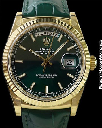 ROLEX 118138 DAY DATE PRESIDENT 18K GREEN DIAL NEW BOX & PAPERS