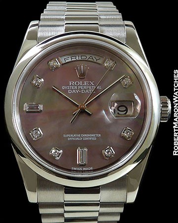 ROLEX 118209 DAY DATE 18K WHITE GOLD TAHITIAN MOP DIAL BOX & PAPERS