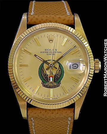 ROLEX DATE 15038 UAE ARMED FORCES INSIGNIA 18K UNPOLISHED AUTOMATIC 1980