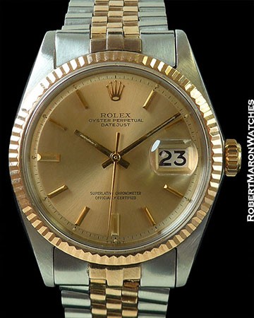 ROLEX 1601 DATEJUST 18K ROSE/STEEL AUTOMATIC BOX & PAPERS ROSE DIAL