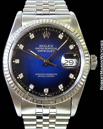 ROLEX 16014 DATEJUST BLUE VIGNETTE DIAL STEEL/18K WHITE GOLD BOX & PAPERS