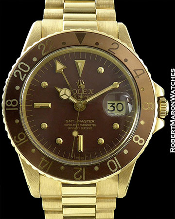 ROLEX REF 1675 VINTAGE GMT-MASTER BROWN DIAL 18K CIRCA 1978