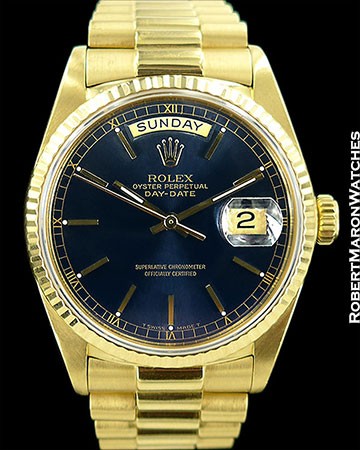 ROLEX DAY DATE 18038 18K BLUE DIAL 2013 RSC PAPERS 1987