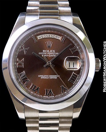 ROLEX DAY DATE II PRESIDENT 18K WHITE GOLD 218239 CHOCOLATE ROMAN DIAL