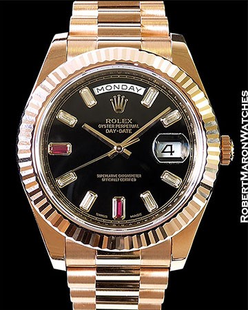ROLEX DAY DATE 2 218235 18K ROSE BLACK RUBY DIAMOND DIAL NEW BOX PAPERS