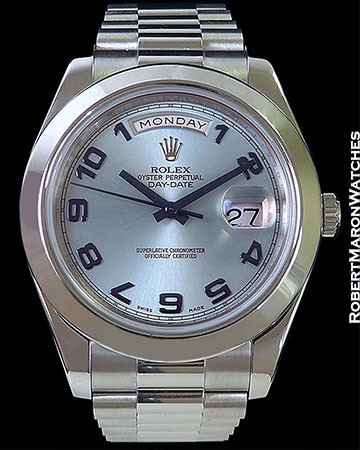 ROLEX DAY DATE 2 218206 PLATINUM 41MM BLUE ARABIC DIAL BOX PAPERS