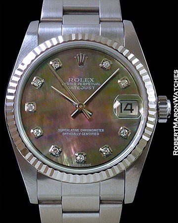 ROLEX LADY'S 31MM DATEJUST TAHITIAN MOTHER OF PEARL 18K WHITE GOLD/STEEL