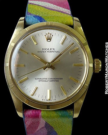 ROLEX VINTAGE 14K OYSTER PERPETUAL HAND PAINTED STRAP