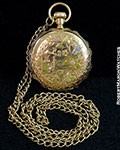 ELGIN POCKET WATCH ENAMEL DIAL 14K GOLD PLATED WITH CHAIN