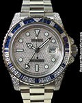 ROLEX 116759SA GMT MASTER II 18K WHITE GOLD BAGUETTE DIAMONDS/SAPPHIRES PAVE DIAL NEW