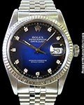 ROLEX 16014 DATEJUST BLUE VIGNETTE DIAL STEEL/18K WHITE GOLD BOX & PAPERS