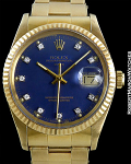 ROLEX OYSTER DATE 14K BOX/PAPERS EXCLUSIVE BLUE DIAM DIAL FORD MOTORS